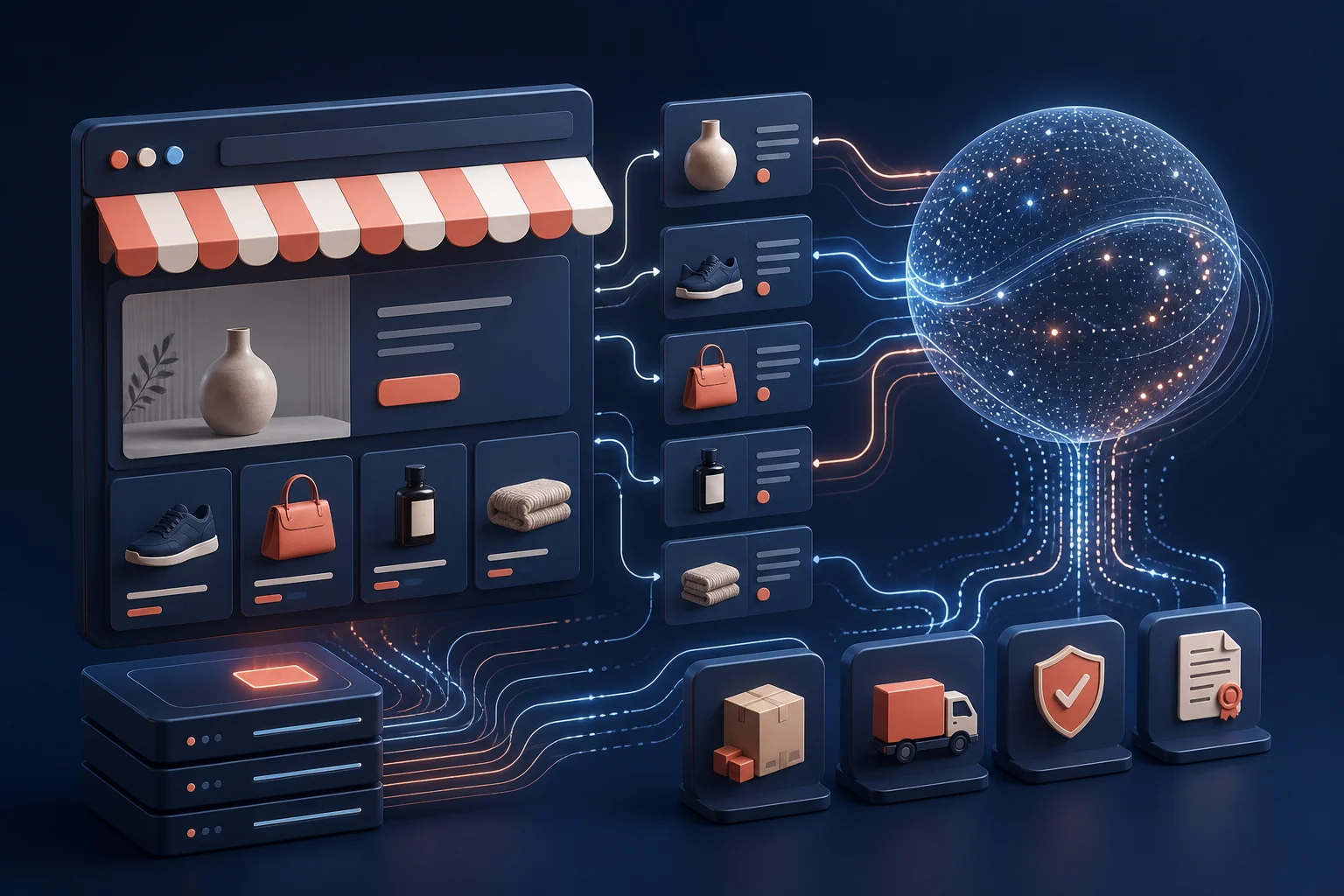 A Shopify storefront connected to structured product and policy data for AI shopping agents