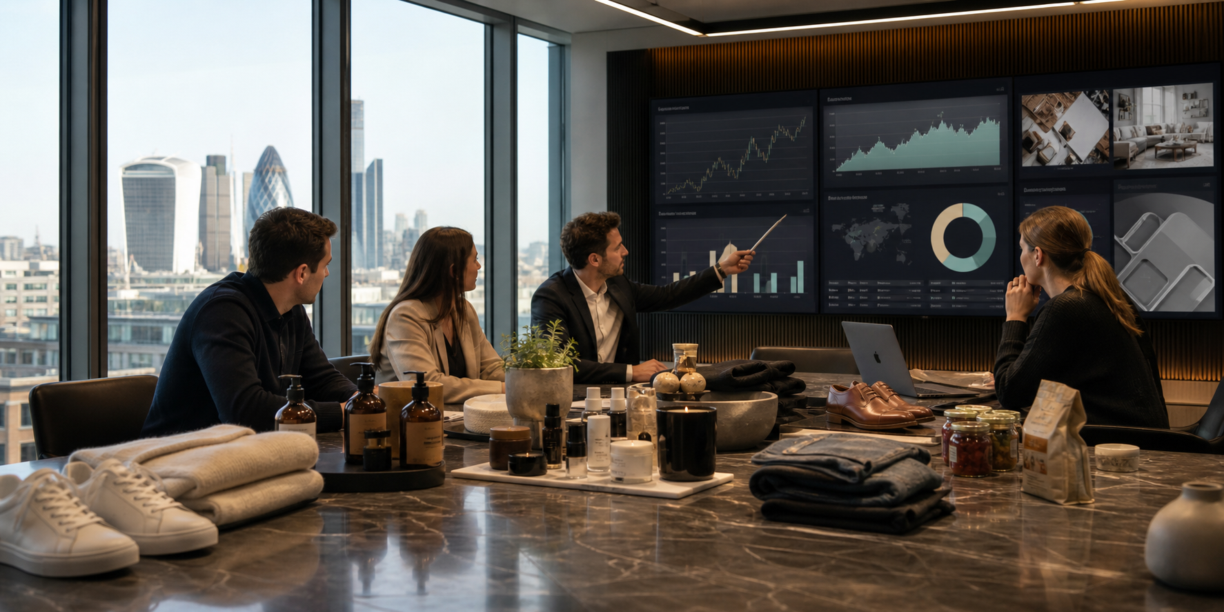 Premium ecommerce strategy team in London reviewing how major Shopify brands structure growth, merchandising, and category presentation.