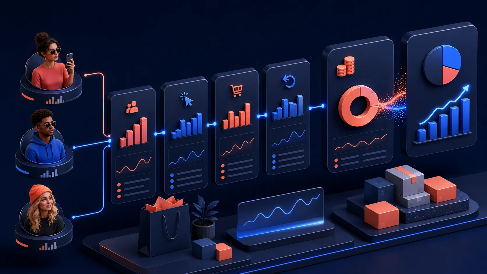 StoreBuilt Shopify affiliate analytics visual connecting creators, orders, returns, commission, and contribution margin.
