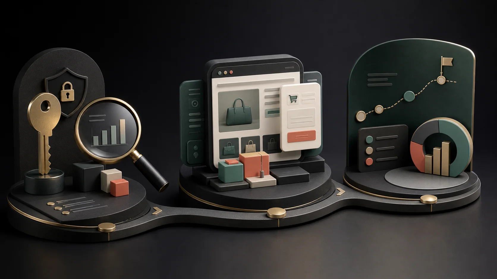 A three-stage Shopify agency operating plan moving from secure access and audit through delivery to performance review.