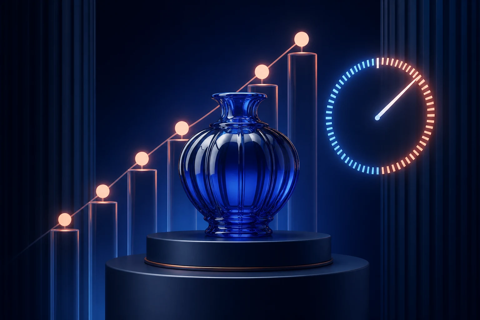 A limited-edition collectible surrounded by rising bid markers and a precise auction closing timer.
