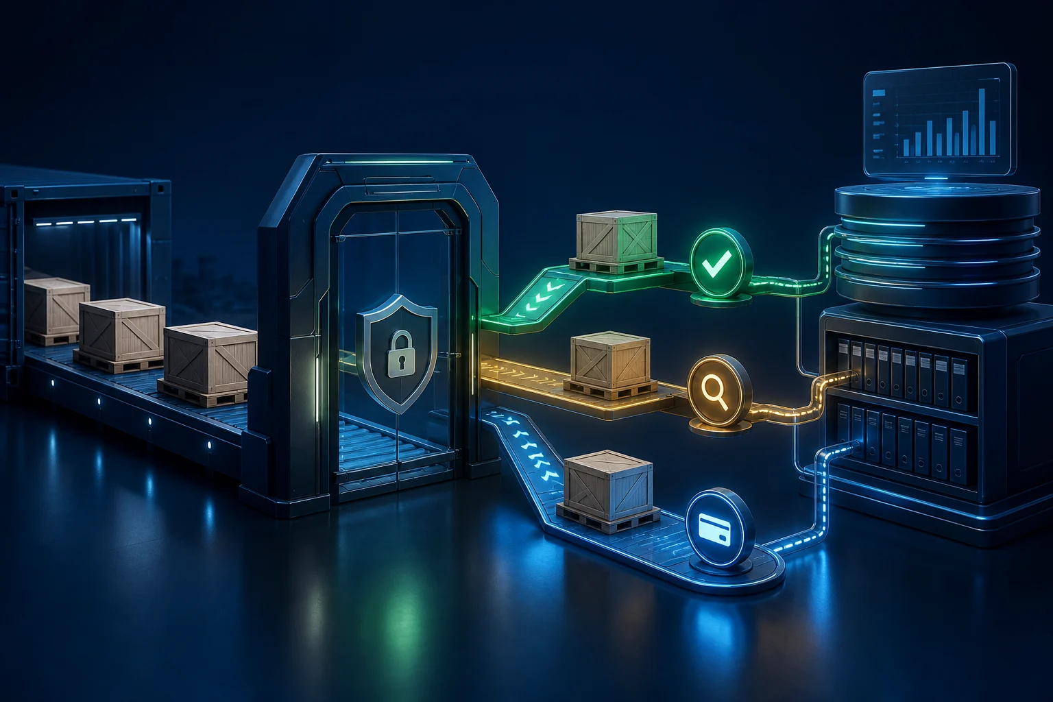 Wholesale orders moving through secure approval, review and alternative-payment paths connected to a finance ledger.