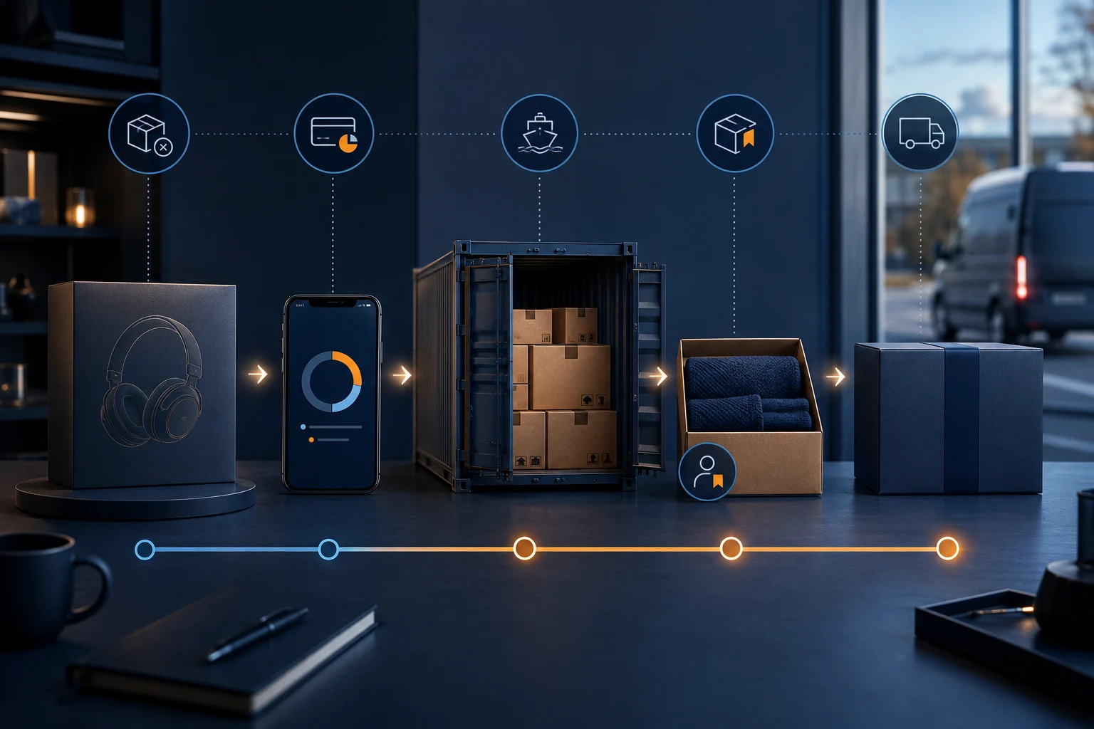 A Shopify backorder moving from customer deposit through incoming supply allocation and a controlled final fulfilment promise.