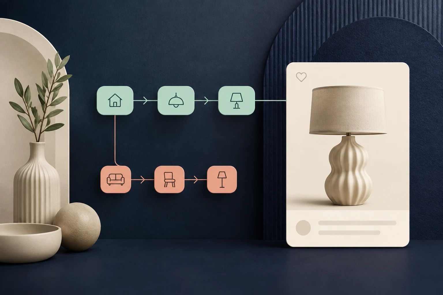 A table lamp connects to a clear lighting category breadcrumb with a secondary sale route.