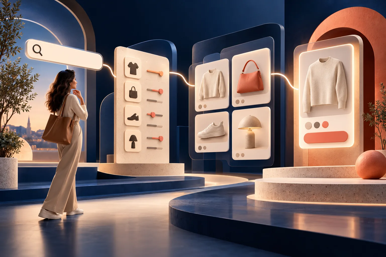 Product cards, category filters and customer discovery paths arranged into a precise Shopify collection merchandising system.