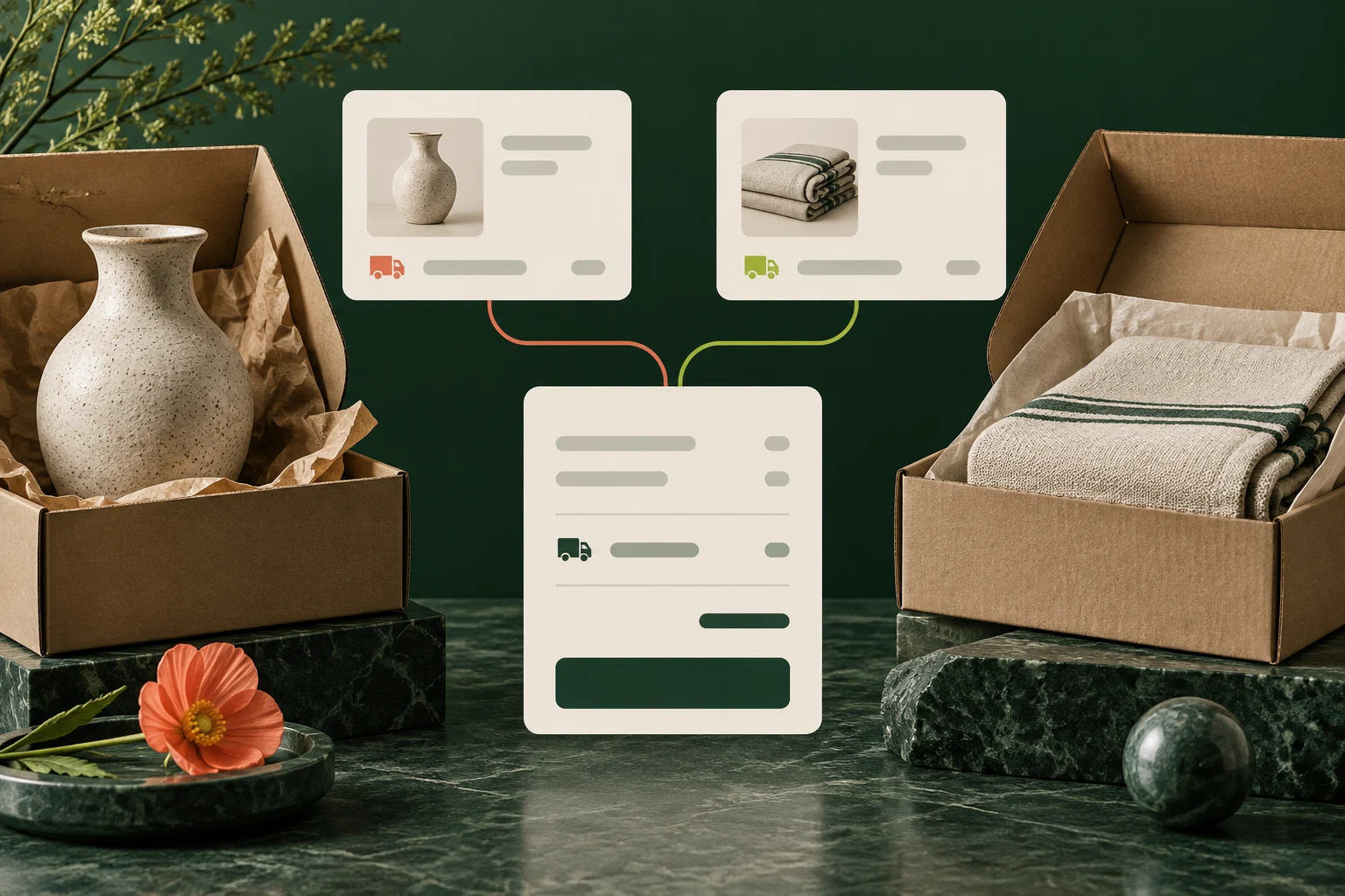 Separate homewares parcels contributing to a combined checkout delivery charge.