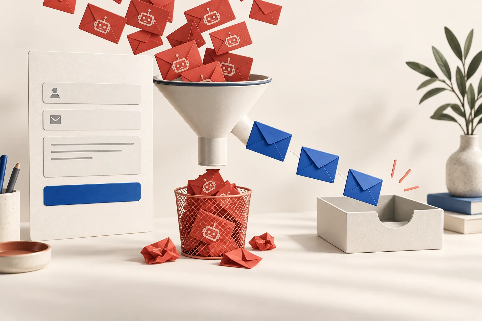 Customer enquiry envelopes separated from automated spam and routed to an inbox.
