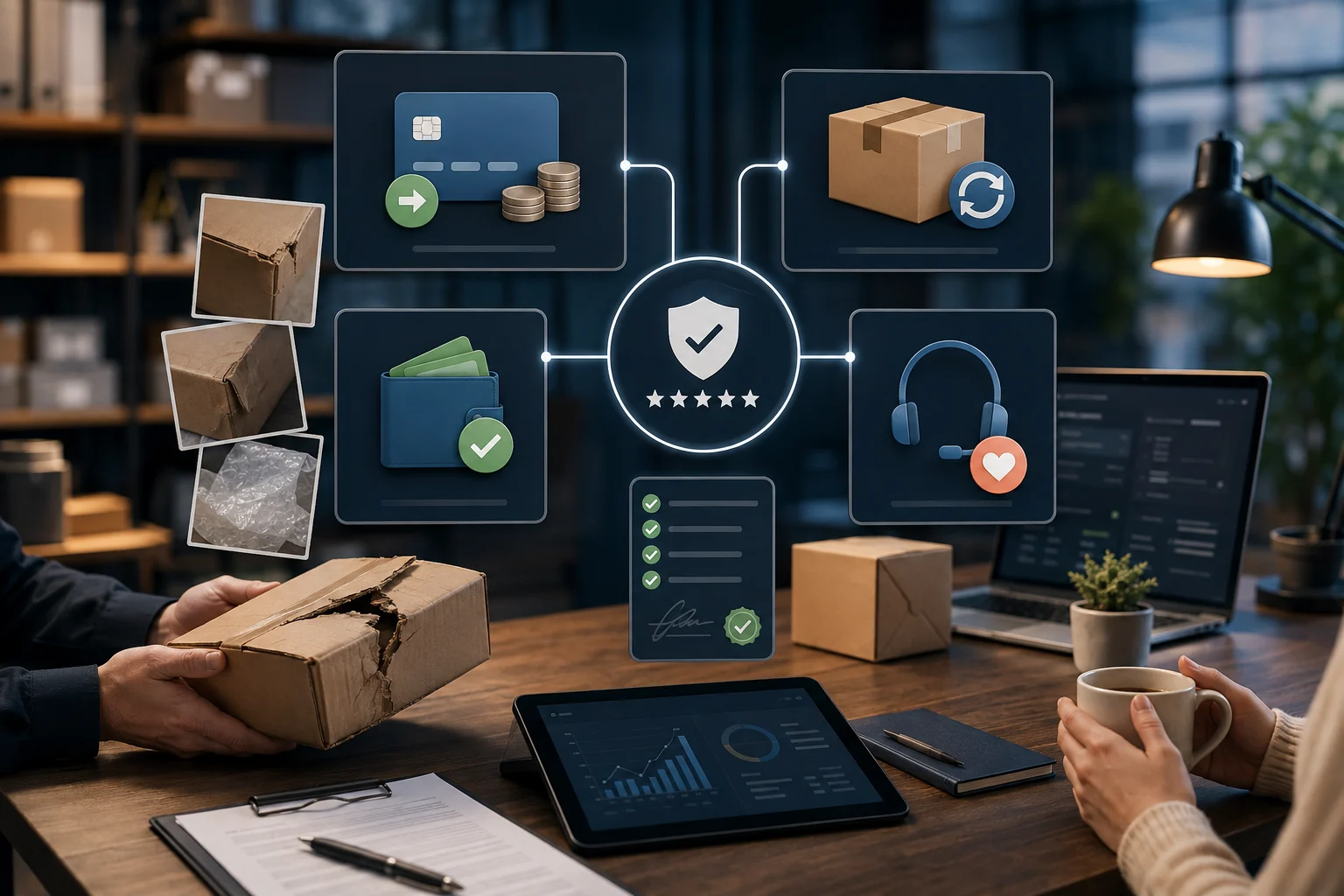 A damaged ecommerce order routed through fair refund, replacement, store credit and customer service recovery decisions.
