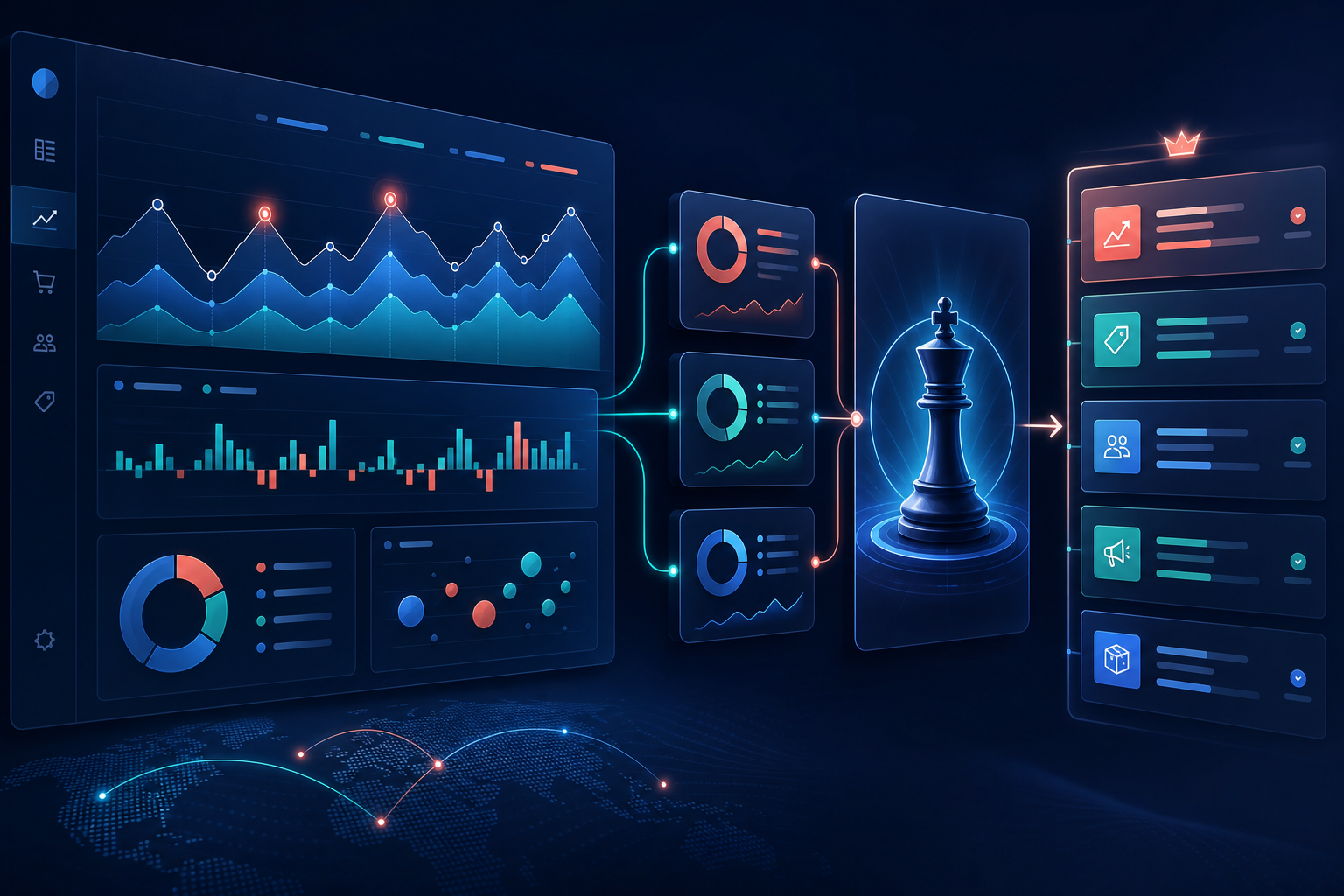 Shopify analytics insights flowing into a prioritised ecommerce decision queue.