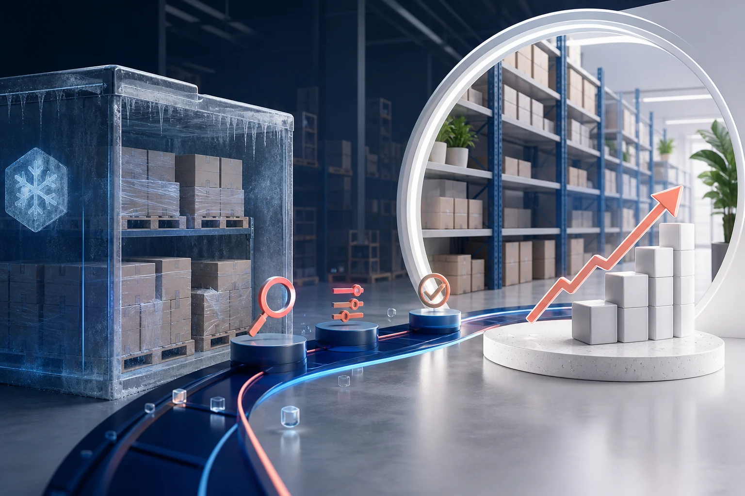 Frozen Shopify warehouse stock moving through controlled recovery steps into healthy working capital and usable shelf space.