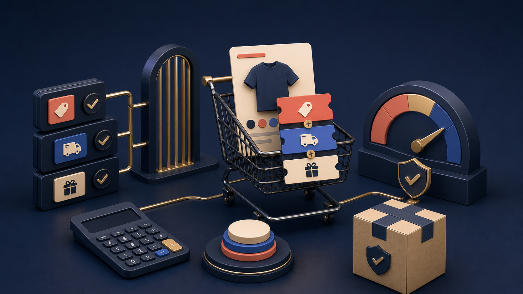 An ecommerce cart with governed product, order and shipping promotions protected by a margin control.