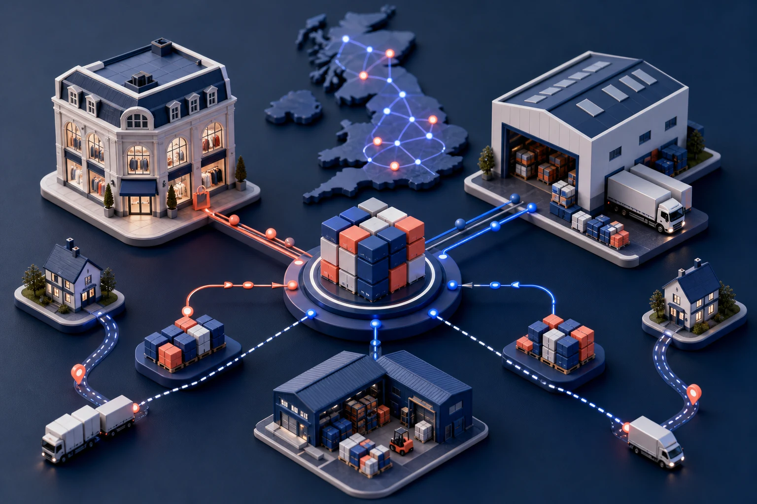 Shopify stock allocated across a retail store, ecommerce warehouse and regional fulfilment network before customer order routing.