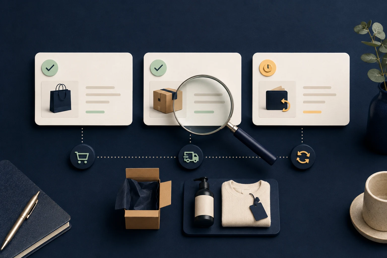 Order, shipping and refund message cards illustrate distinct customer notification events.
