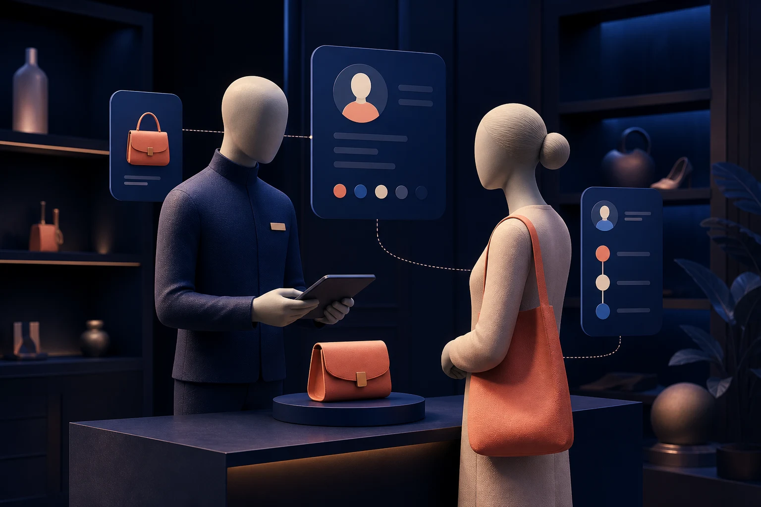 A retail associate using connected customer context to provide informed personal service in store.