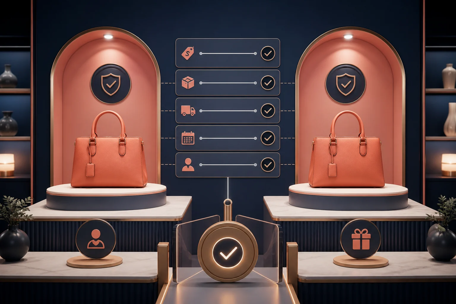 Two identical retail products compared across price, availability, delivery and eligibility before a controlled approval.