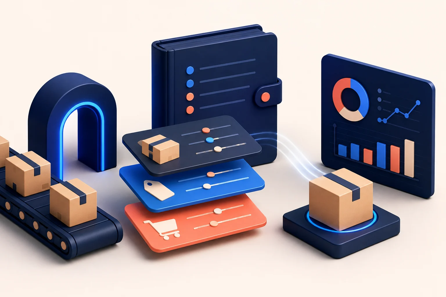 Product parcels moving through controlled cost updates into accurate ecommerce margin reporting.