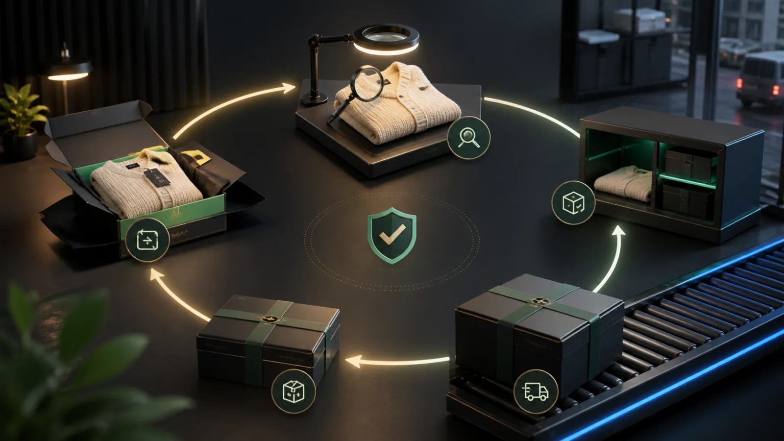 A product return, inspection, replacement reservation and dispatch connected in one exchange workflow.
