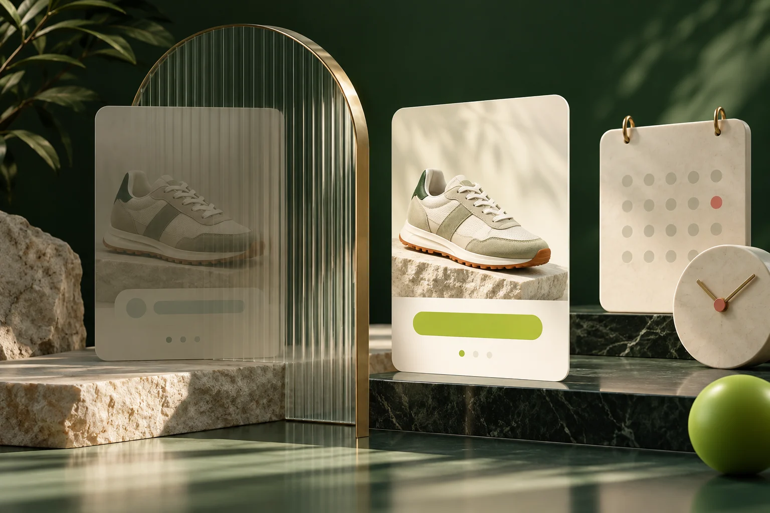A trainer product moving through a scheduled publishing gate to a public storefront.