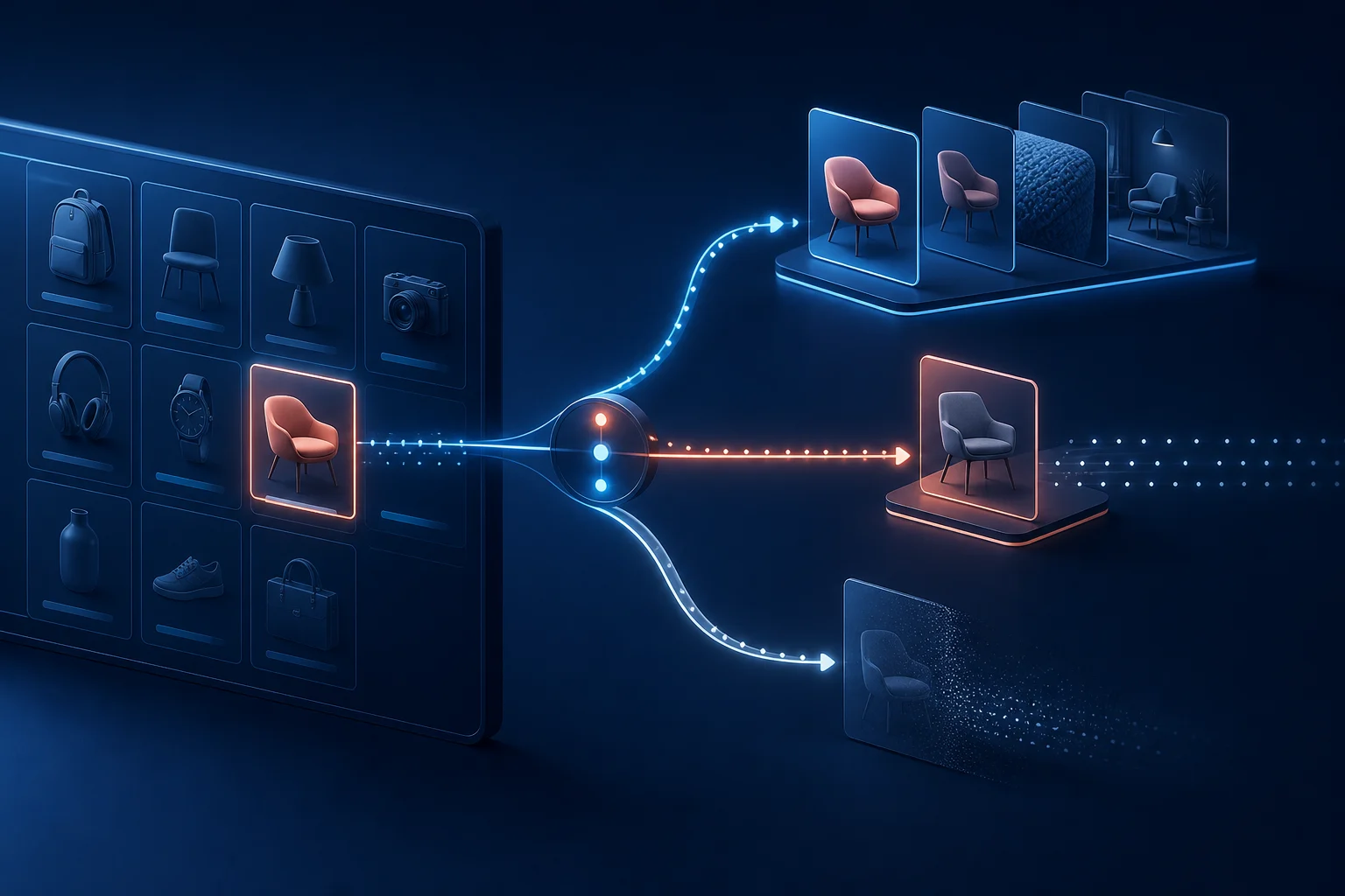 A Shopify product URL reaching a controlled decision junction with direct redirect and clean destination paths.