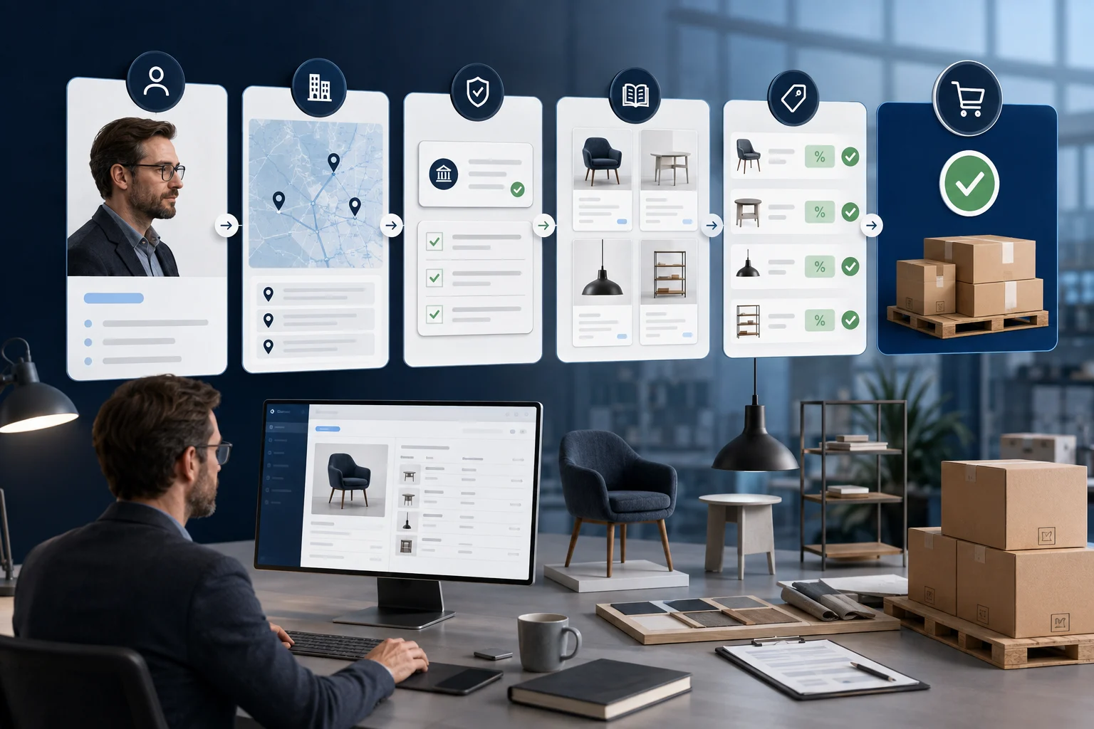 A wholesale buyer moving through business verification, location setup, catalogue pricing and an approved first Shopify B2B order.