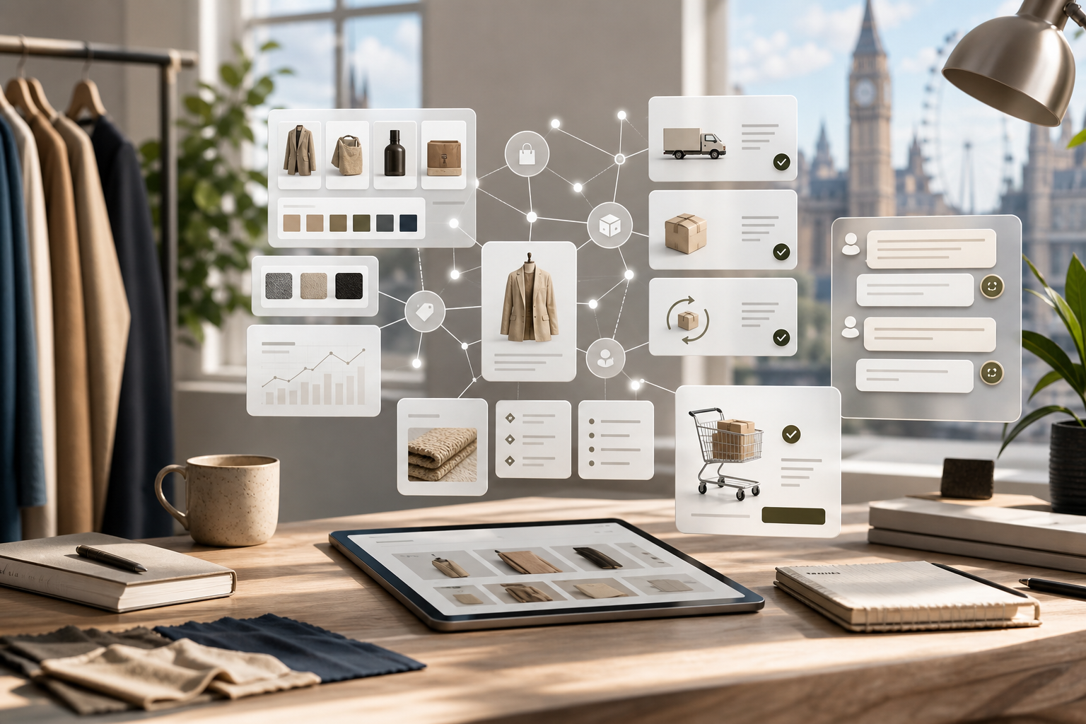 A connected ecommerce product-data and policy model supporting customer questions, delivery, returns, and cart decisions.