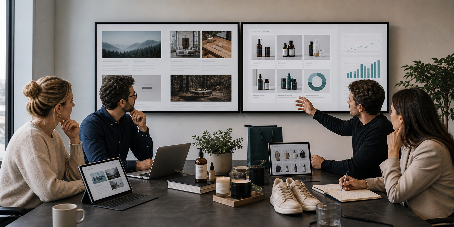 Ecommerce and technical leads comparing WordPress-led content workflows and Shopify-led trading workflows for a UK retail brand.